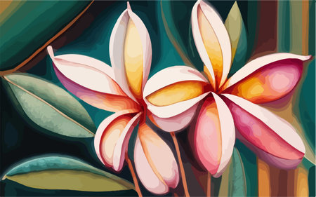 Frangipani flowers on a dark background. Vector illustration.のイラスト素材