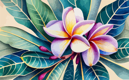 Tropical flowers plumeria on watercolor background. Vector illustration.のイラスト素材
