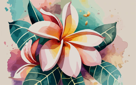 Tropical flower plumeria on watercolor background. Vector illustration.のイラスト素材