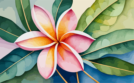 Tropical flower plumeria with leaves. Vector illustration. Eps 10のイラスト素材