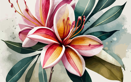 Illustration of lily flower bouquet on watercolor background.のイラスト素材
