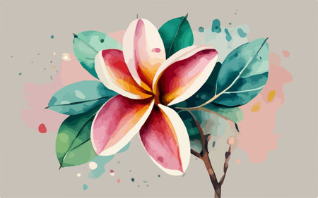 Hand drawn watercolor plumeria flower on grunge background. Vector illustration.のイラスト素材