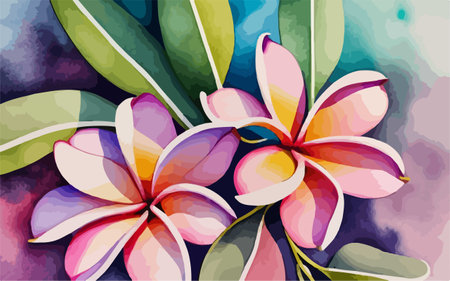 Tropical flowers frangipani on abstract watercolor backgroundのイラスト素材