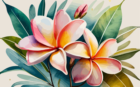 Plumeria flowers on watercolor background. Vector illustration for your designのイラスト素材