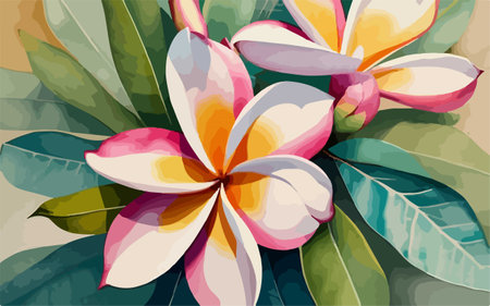 Frangipani flowers. Vector illustration of a tropical flower.のイラスト素材