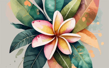 Frangipani flower, watercolor background. Vector illustration.のイラスト素材