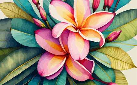 Tropical flower frangipani, plumeria. Vector illustrationのイラスト素材