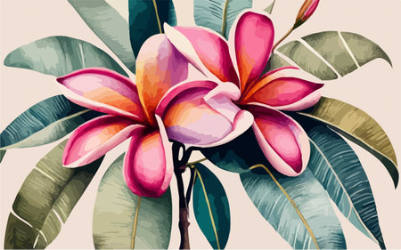 Tropical flowers frangipani, plumeria. Vector illustrationのイラスト素材