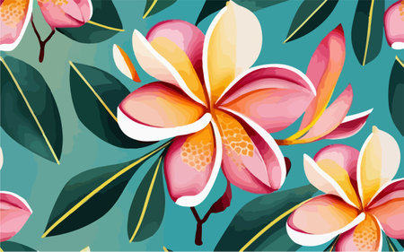 Seamless pattern with frangipani flowers. Vector illustrationのイラスト素材