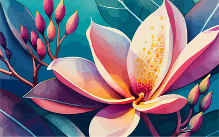Tropical flower background. Vector illustration in cartoon style. Floral background.のイラスト素材