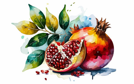 Pomegranate fruit on watercolor background. Vector illustration.のイラスト素材