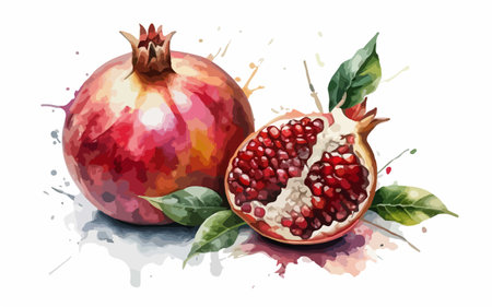 Pomegranate. Watercolor hand drawn illustration on white backgroundのイラスト素材