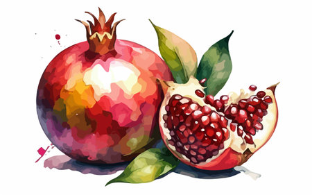 Watercolor pomegranate on a white background. Vector illustrationのイラスト素材