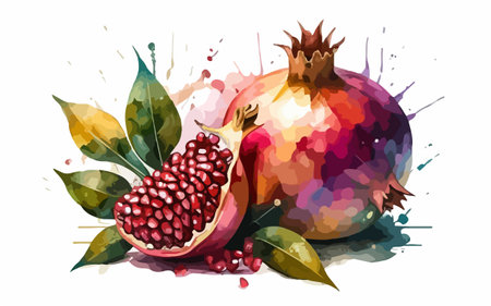 Pomegranate fruit vector illustration. Hand drawn watercolor paintingのイラスト素材