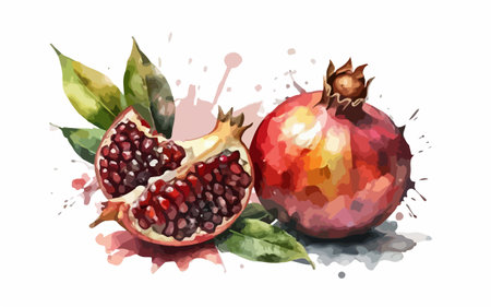 Pomegranate vector illustration. Hand drawn watercolor painting.のイラスト素材