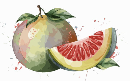 Illustration of grapefruit with watercolor splashes on white backgroundのイラスト素材