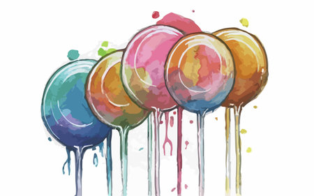 Colorful watercolor lollipops on white background. Vector illustration.のイラスト素材