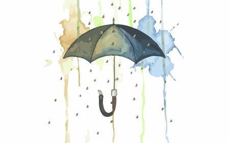 Illustration of an umbrella with watercolor splashes on a white backgroundのイラスト素材