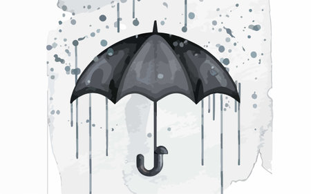 Illustration of a black umbrella on a white background with splashesのイラスト素材