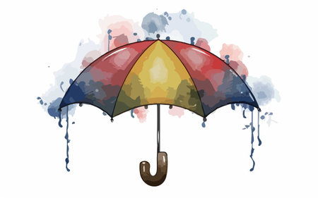 Illustration of an umbrella with colorful splashes on a white backgroundのイラスト素材