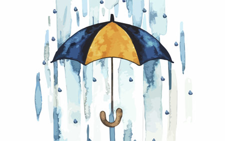 Umbrella in the rain. Watercolor hand drawn illustration.のイラスト素材