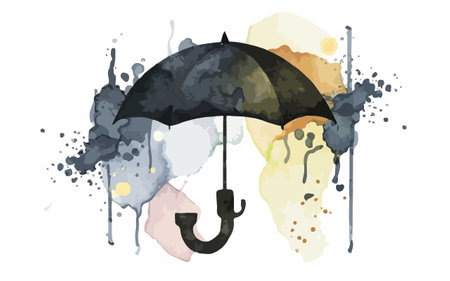 Black umbrella with watercolor splashes on white background. Vector illustration.のイラスト素材