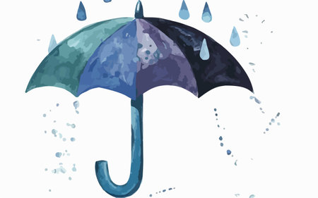 Illustration of an umbrella with splashes of water on a white backgroundのイラスト素材