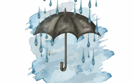 Illustration of a rainy day with an umbrella on a white backgroundのイラスト素材