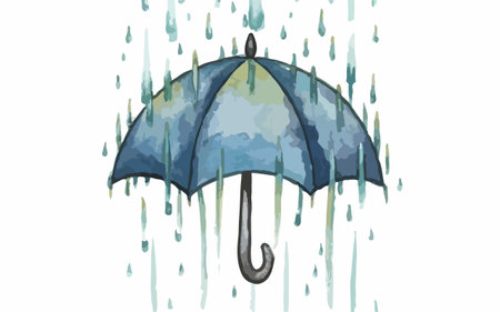 Illustration of an umbrella under a rain on a white background.のイラスト素材