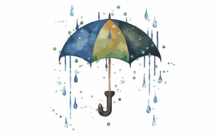Rainy weather concept with umbrella and falling raindrops. Vector illustration.のイラスト素材