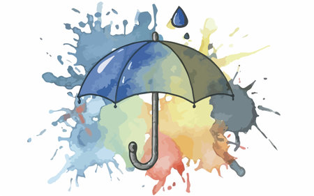 Illustration of an umbrella on a watercolor background with splashesのイラスト素材