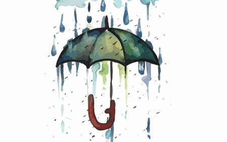 Rainy weather concept. Watercolor hand drawn umbrella. Vector illustrationのイラスト素材