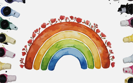 Rainbow with roses. Vector illustration of a rainbow with roses.のイラスト素材
