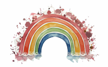 Watercolor rainbow with splashes on white background. Vector illustration.のイラスト素材
