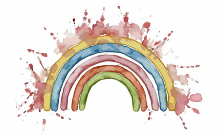 Rainbow painted with watercolor paint splashes. Vector illustration.のイラスト素材