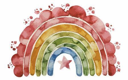 Watercolor rainbow. Hand-drawn illustration on a white background.のイラスト素材