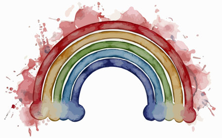 Watercolor rainbow with splashes on white background. Vector illustration.のイラスト素材