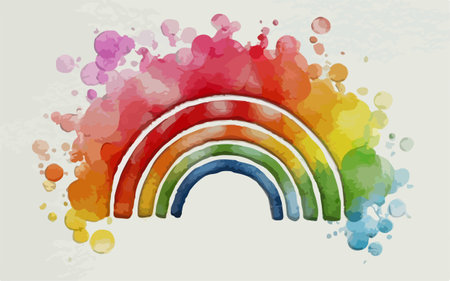 Rainbow with watercolor splashes on white background. Vector illustration.のイラスト素材