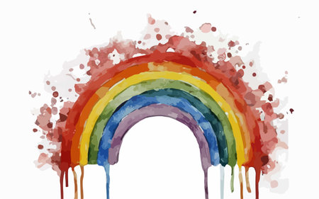 Watercolor rainbow with splashes and blots. Vector illustration.のイラスト素材