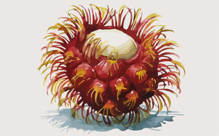 Illustration of a rambutan fruit in watercolor style.のイラスト素材