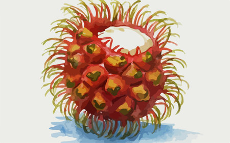 Illustration of a Rambutan Fruit in a Watercolor Styleのイラスト素材