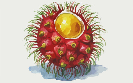 Illustration of a rambutan on a white background with space for textのイラスト素材