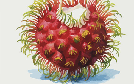 Illustration of a red rambutan on a white background.のイラスト素材