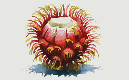 Illustration of a red rambutan on a white background.のイラスト素材