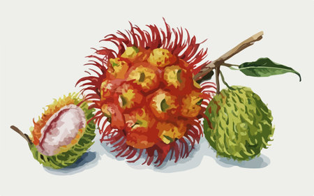 Tropical fruit, rambutan. Illustration of rambutan.のイラスト素材