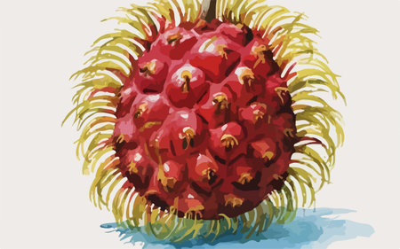 Watercolor illustration of a tropical fruit, rambutan, papayaのイラスト素材