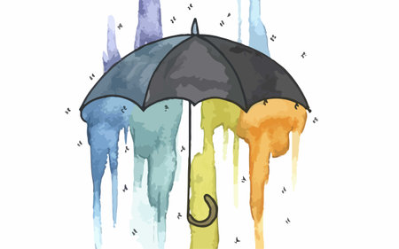 Illustration of an umbrella with watercolor splashes on a white backgroundのイラスト素材