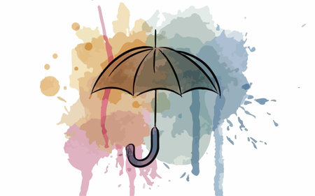 Illustration of an umbrella on a watercolor background with splashesのイラスト素材