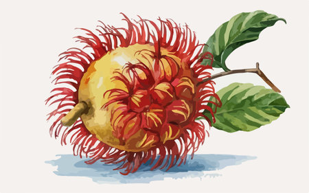 Rambutan fruit illustration. Rambutan is a tropical fruit.のイラスト素材