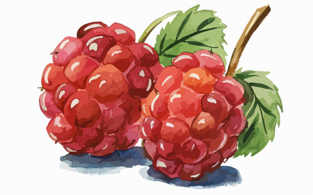 Ripe raspberry on a white background. Vector illustration in watercolor style.のイラスト素材